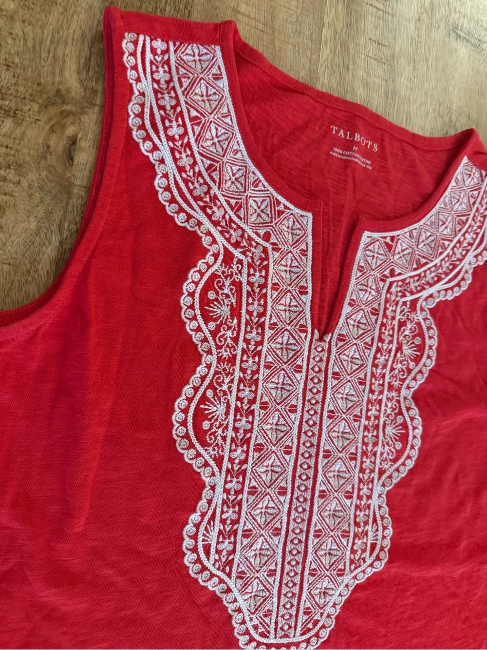 Talbots Red Embroidered Sleeveless Cotton Top | Size Medium | Boho